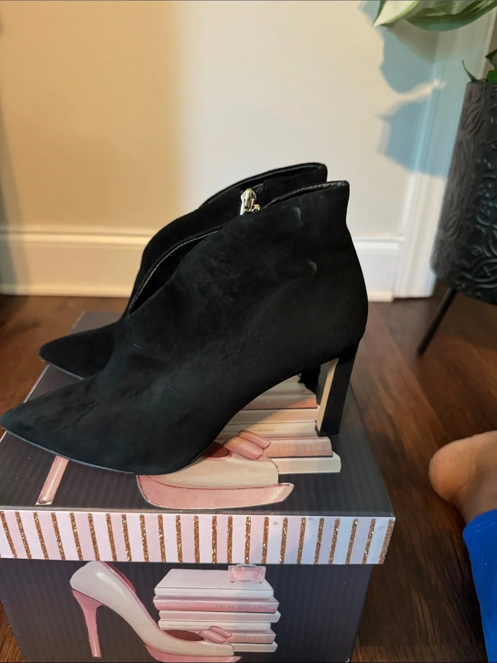Vince Camuto Black Suede Pointed Ankle Booties